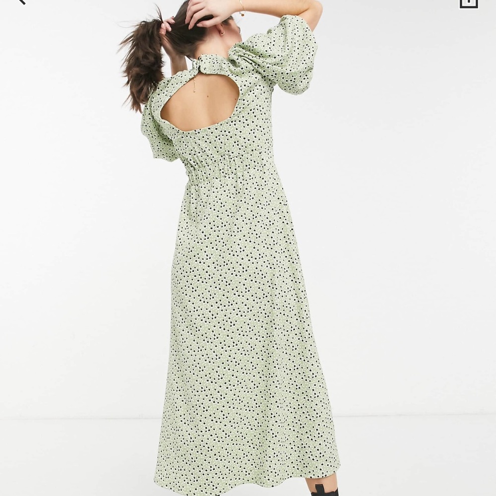 ASOS Green puff sleeveFloral Open-Back Dress - Picture 5 of 5